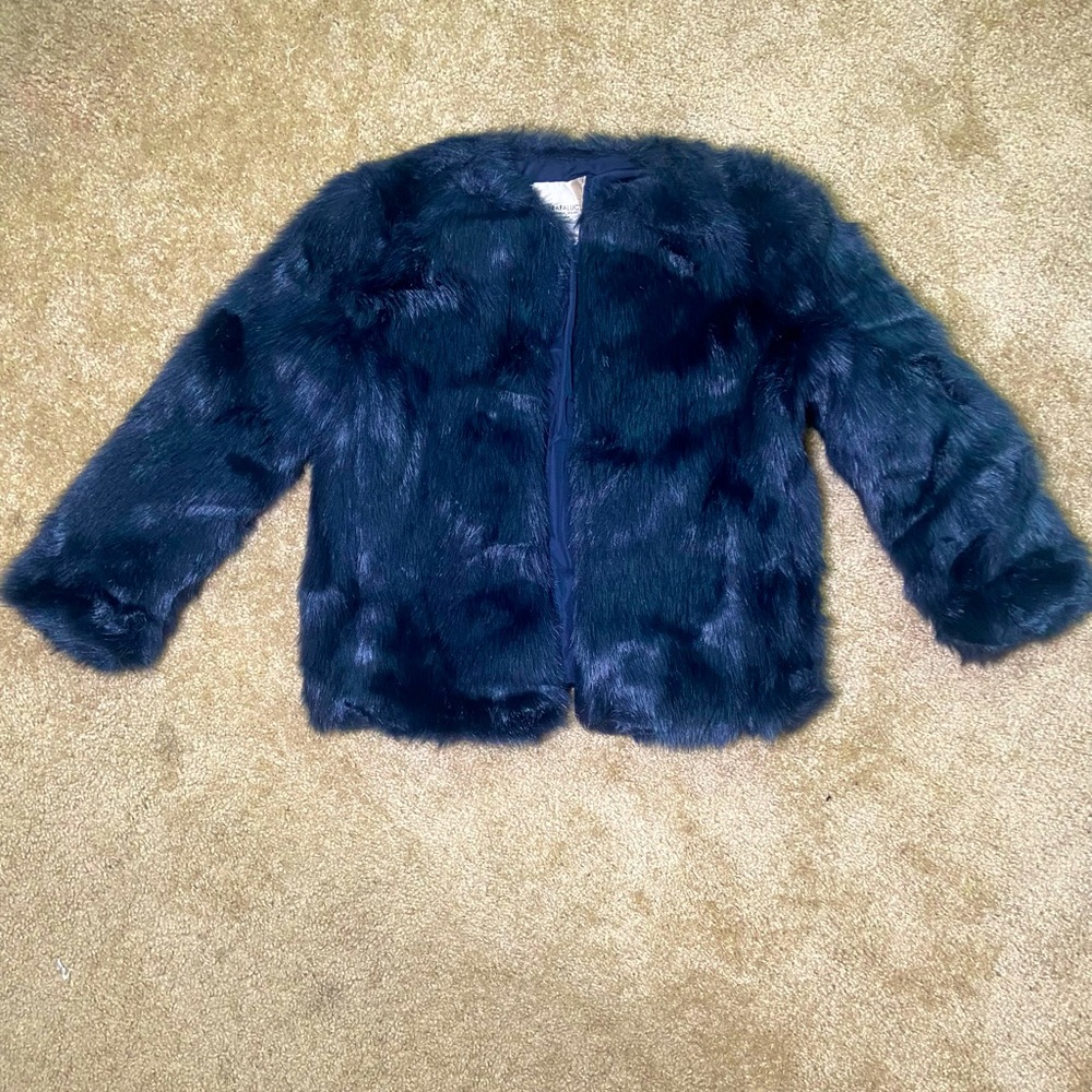 Zara navy blue cropped faux fur jacket